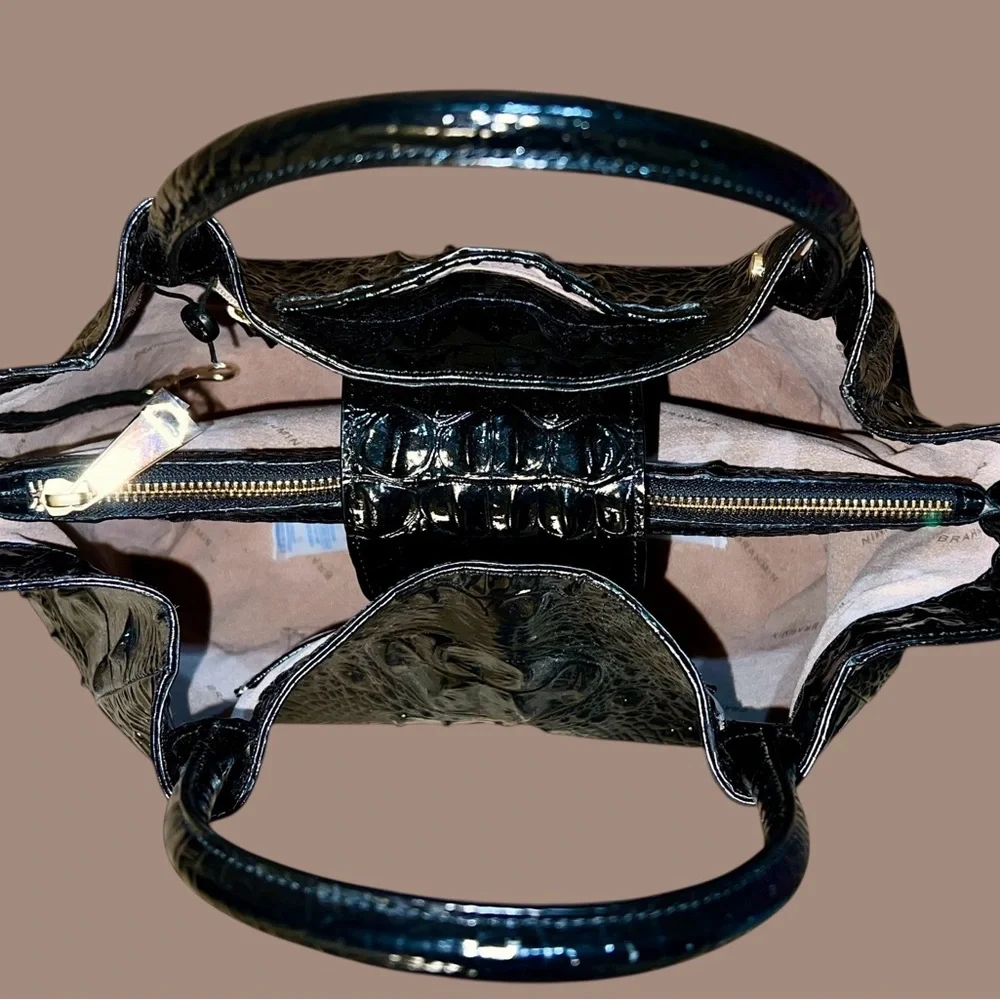 Brahmin Black Croco-Embossed Satchel